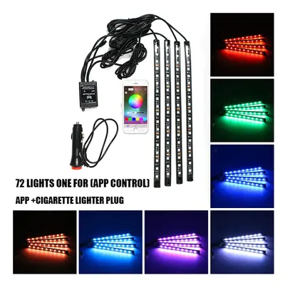 (72LED APP Cig) LED Car Foot Light Ambient Lamp With USB Wireless Remote Music Control