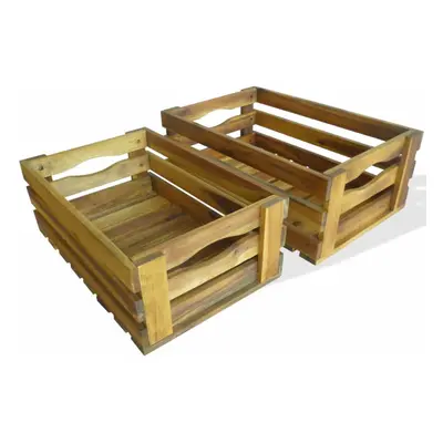 vidaXL Solid Acacia Wood Piece Apple Crate Set Fruit Garden Storage Box