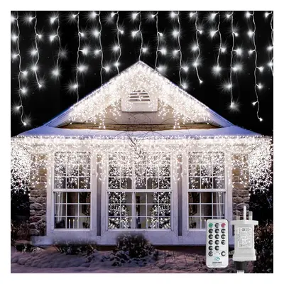 (Cool White) Outdoor Icicle Lights, LED 15M/49ft Icicle Outdoor Christmas Lights, Modes Waterpro