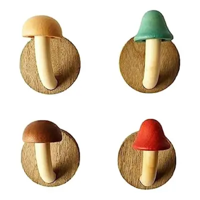 Fun Wooden Mushroom Coat Hook Non-perforated Solid Wood Hook Kitchen Bathroom Cloakroom Door Hoo