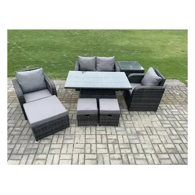 Fimous Rattan Furniture Garden Dining Set Outdoor Height Adjustable Rising lifting Table Love So