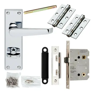 Door Handle & Bathroom Lock Pack Chrome Victorian Flat Thumb Turn Backplate