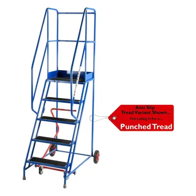 5 Tread Mobile Warehouse Stairs Punched Steps 2.25m EN131 BLUE Safety Ladder