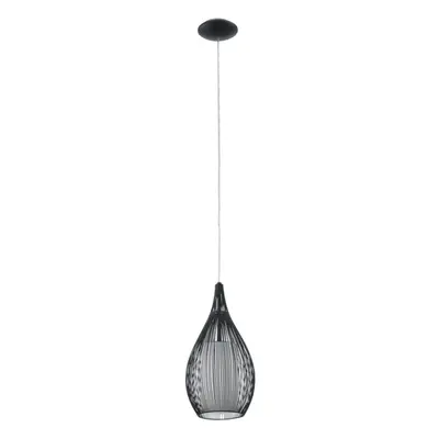 Pendant Light Colour Black Shade Black White Satin Glass Steel Bulb E27 1x60W