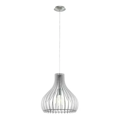 Pendant Ceiling Light Colour Satin Nickel Shade White Wood Bulb E27 1x60W