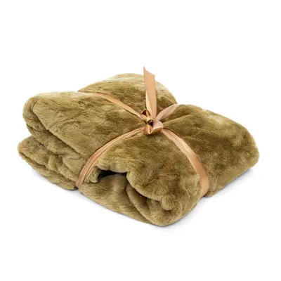 Golden Brown Faux Fur Throw Blanket | Super Soft Luxury Winter Plaid Sofa Throw Blanket | Snug F