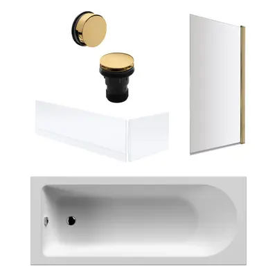 Round Single Ended Bath, Brushed Brass Screen and Waste and Panels - 1700x700mm