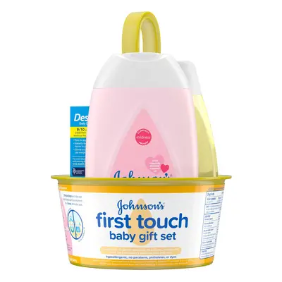 Johnson's First Touch Baby Gift Set Baby Bath Skin & Hair Essential Products Kit for New Parents