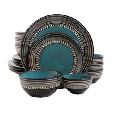 gibson Elite caf Versailles Piece Double Bowl Dinnerware Set Blue(D0102H52RXV)