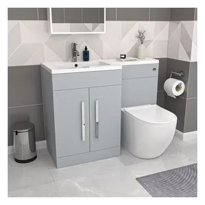 Nes Home Matte Grey 1100mm LH Basin Vanity Cabinet & BTW Modern Curved Toilet Flat Pack