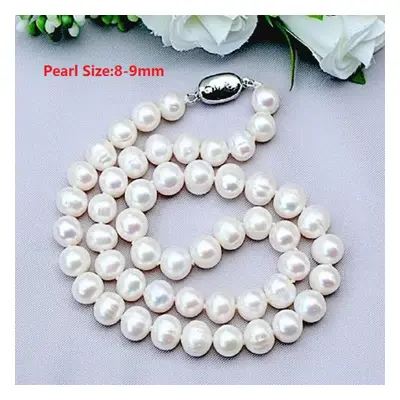 (white, 8-9&45cm) Charming Freshwater Pearl Necklace Chain Beaded Jewelry Women Accessories High