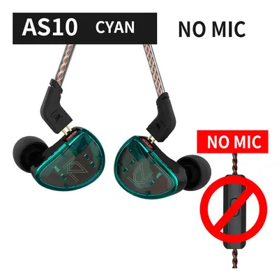 (green no mic) KZ AS10 5BA Driver In Ear Monitor Earphone HIFI Wired Earbuds Headset