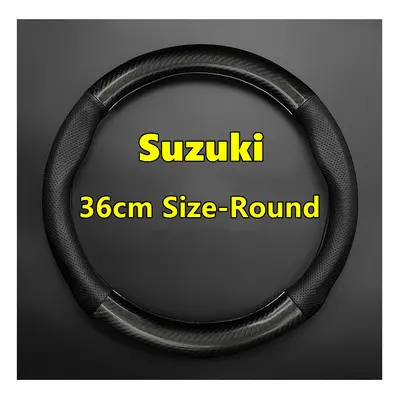 (36cm-Round-Black) For Suzuki Steering Wheel Cover Leather Carbon Fiber Fit Dzire Celerio