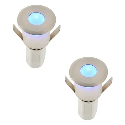 2 PACK Recessed Decking IP67 Guide Light - 1.2W Blue Light LED - Satin Nickel