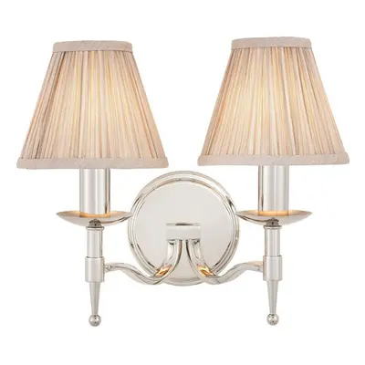 Avery Luxury Twin Arm Wall Light Traditional Bright Nickel & Beige Pleat Shade