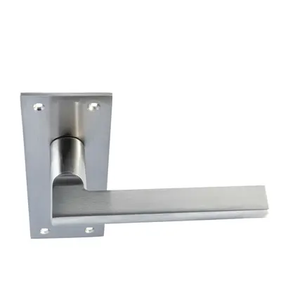 PAIR Straight Bar Handle on Slim Bathroom Backplate x 50mm Satin Nickel