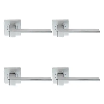 4x PAIR Flat Squared Bar Handle on Square Rose Concealed Fix Satin Chrome