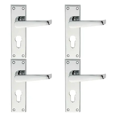 4x PAIR Straight Victorian Lever on Euro Lock Backplate x 43mm Chrome