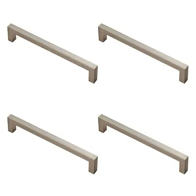 4x Square Block Pull Handle x 10mm 160mm Fixing Centres Satin Nickel