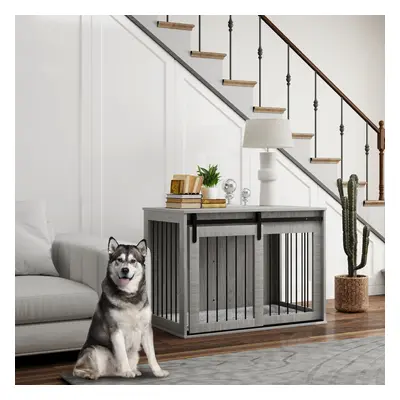 PawHut Dog Crate Furniture with Removable Cushion for Large Dogs - Grey