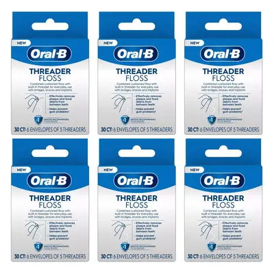 Glide Threader Floss, 30-Count Boxes of Single-Use Packets (Pack of 6)