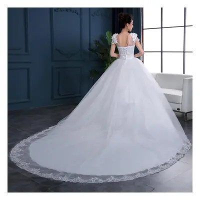 (white, XXXL) Wedding Dress New Flower Slim Big Trailing Lace Large Size Bride Wedding Luxury Lo