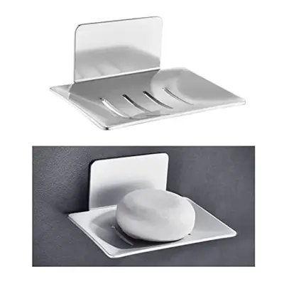 Silver Soap Dish for Shower - Self Adhesive Stick-on Soap Tray, No Drilling Required for Bathroo