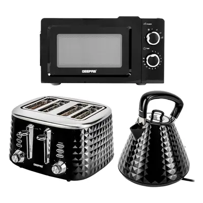 (Black) Geepas Kettle, Slice Toaster and 20L Mini Oven