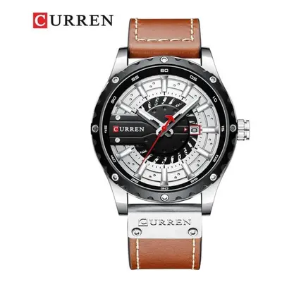 (silver) Curren Watches Top Brand Fashion Leather Wristwatch Casual Quartz Men&apos;s Watch New 