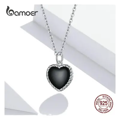 (925 silver) Bamoer Sterling Silver Black Love-heart For Women Fine Jewelry