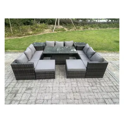 Fimous Wicker PE Rattan Garden Furniture Sofa Set Outdoor Adjustable Rising Lifting Dining Table