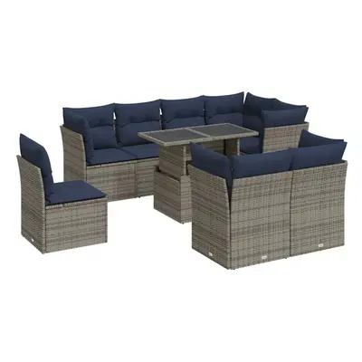 vidaXL Piece Garden Sofa Set with Cushions Grey Poly Rattan Acacia