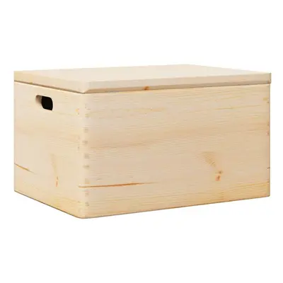 (With lid and handles) vidaXL Wooden Box Storage Box Wooden Crate Treasure Chest Solid Wood Pine