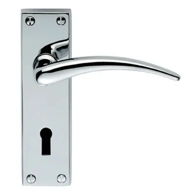 PAIR Slim Arched Door Handle on Lock Backplate x 43mm Polished Chrome