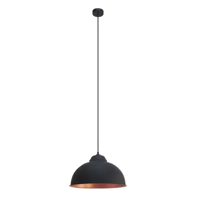 Hanging Ceiling Pendant Light Black & Copper Dome Bowl Shade x 60W E27 Bulb