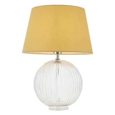 Table Lamp Clear Ribbed Glass & Yellow Cotton 40W E27 GLS Base & Shade