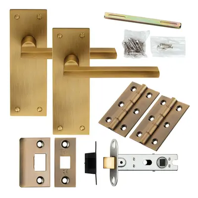 Door Handle & Latch Pack Antique Brass Straight Bar Lever Slim Backplate