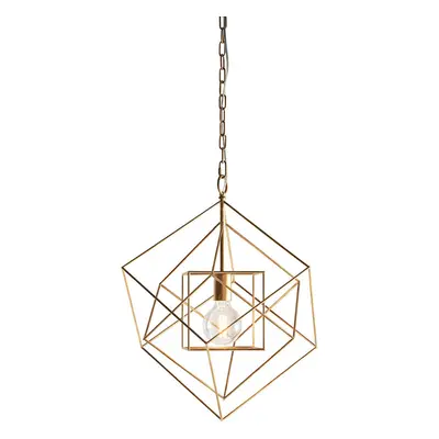 Medium Angular Ceiling Pendant Light - Antique Gold Leaf Finish Frame - Dimmable