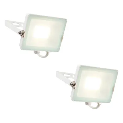 2 PACK Outdoor Waterproof LED Floodlight - 30W Cool White LED - Matt White