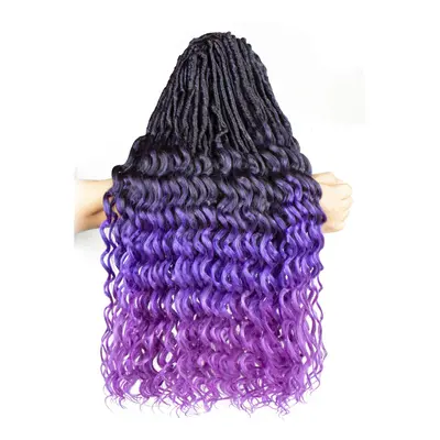 Goddess Faux Locs Crochet Hair- Inches Packs Strands Pre Looped Ombre Black to Purple Synthetic 