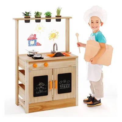 Mud Kitchen for Kids Fir Wood Play Kitchen With Planting Pots & Stovetops