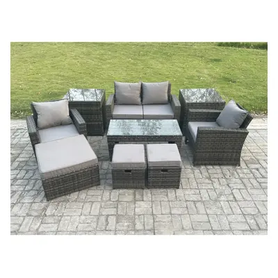 Fimous PCS Outdoor Lounge Sofa Set Wicker PE Rattan Garden Furniture Set with Rectangular Coffee