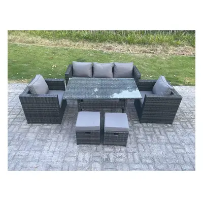 Fimous Seater PE Wicker Rattan Garden Furniture Set Lounge Sofa Chair and Rectangular Dining Tab