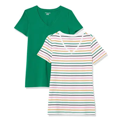 Women's Classic-Fit Short-Sleeve V-Neck T-Shirt, Pack of 2, Stripe, Large