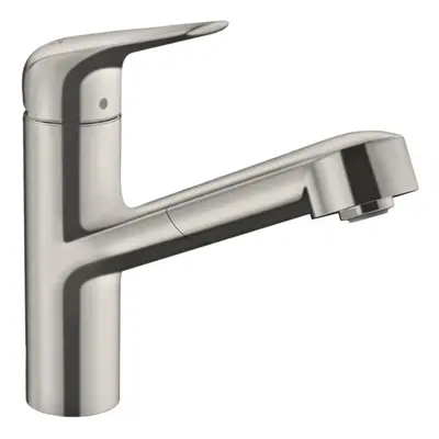 hansgrohe M427-H150 Kitchen Tap, 120? Swivel Range, Pull-Out Spray, Stainless Steel, Spout heigh