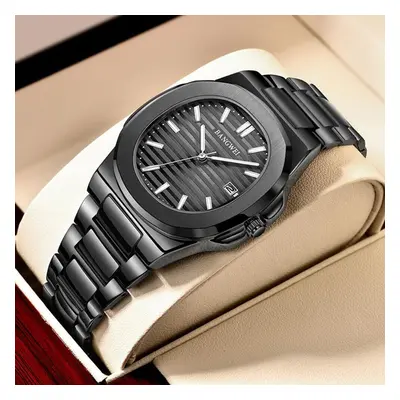 (black) Lige New Men Watch Fashion Casual Square Stainless Steel Quartz Watch Sport Waterproof W