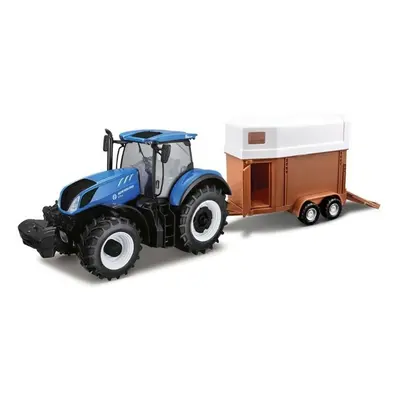 Bburago 1:32 New Holland T7Hd Tractor With Horse Trailer Diecast Metal Model