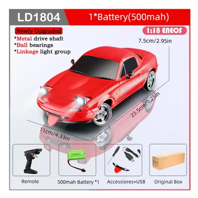 (LD1804-R-1B500-OB) LDRC LD1804 RC Drift Car 1/18 Model 2.4G 2WD ESP Gyroscope LED Lights Full S