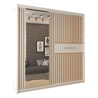 (White/Votan Strip, 150cm) Modern Leiden Double Sliding Mirror Door Wardrobe