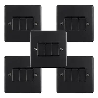 5 PACK Gang Metal Triple Light Switch MATT BLACK Way 10A Black Trim